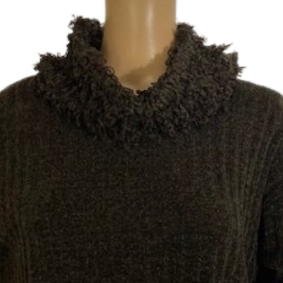 Olsen Chocolate Brown Ribbed Tunic Sweater with Fuzzy Cowl Neck - Picture 2 of 8